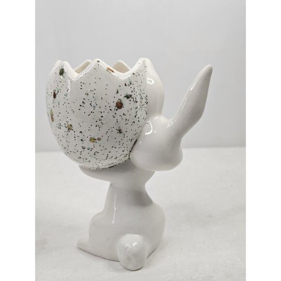 Vintage Mid Century Hand Painted Porcelain Bunny Holding Egg Easter Spring Art - Picture 3 of 10